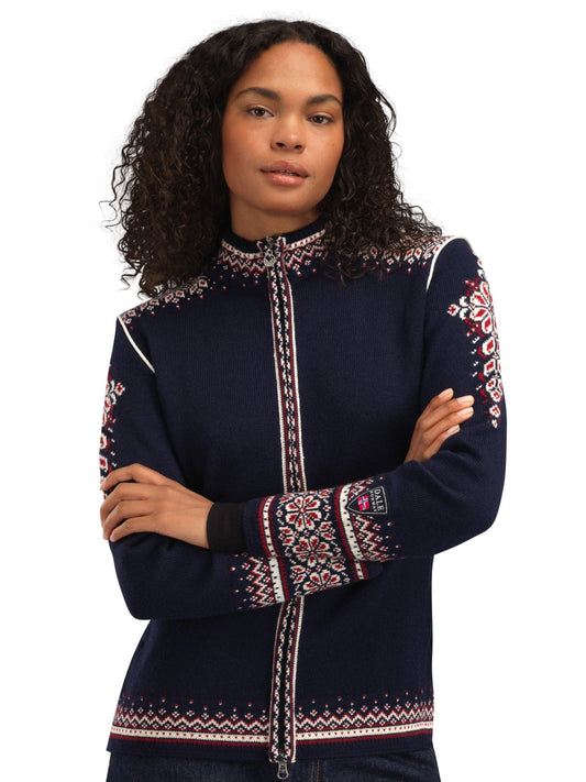 Dale of Norway 140th Anniversary Women’s Wool Jacket  NAVY RED ROSE OFF WHITE