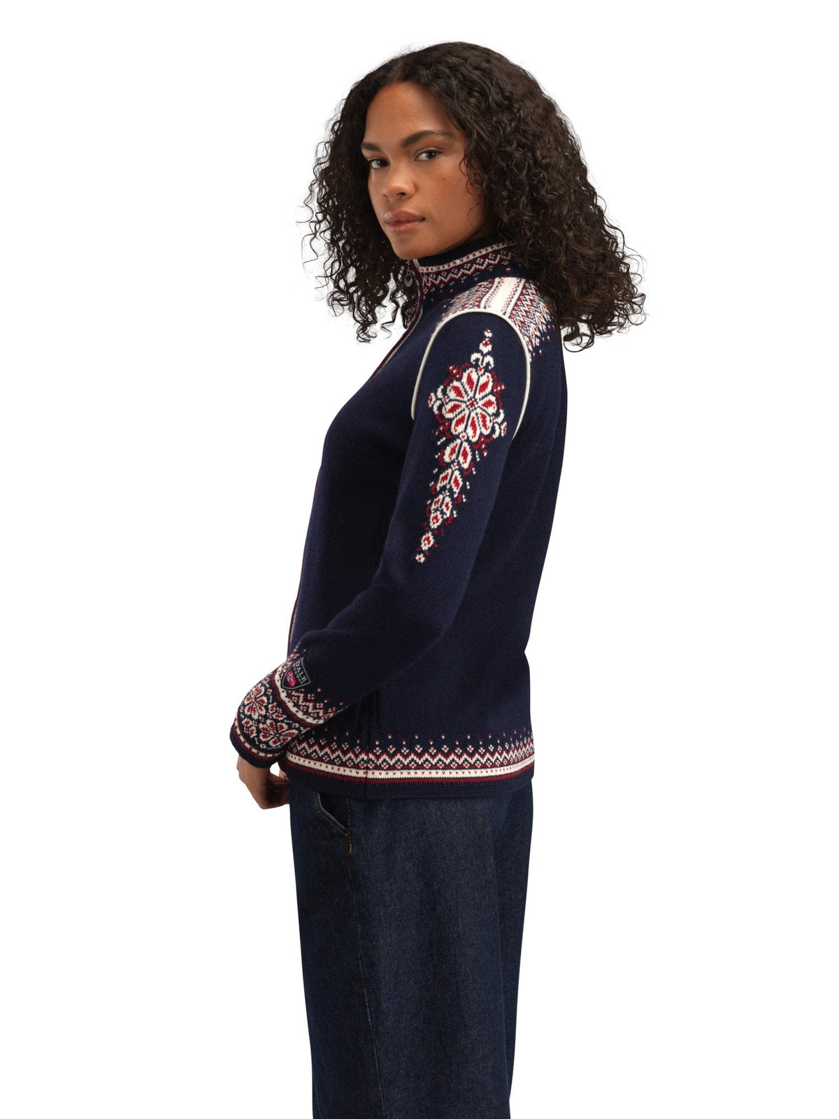 Dale of Norway 140th Anniversary Women’s Wool Jacket  NAVY RED ROSE OFF WHITE