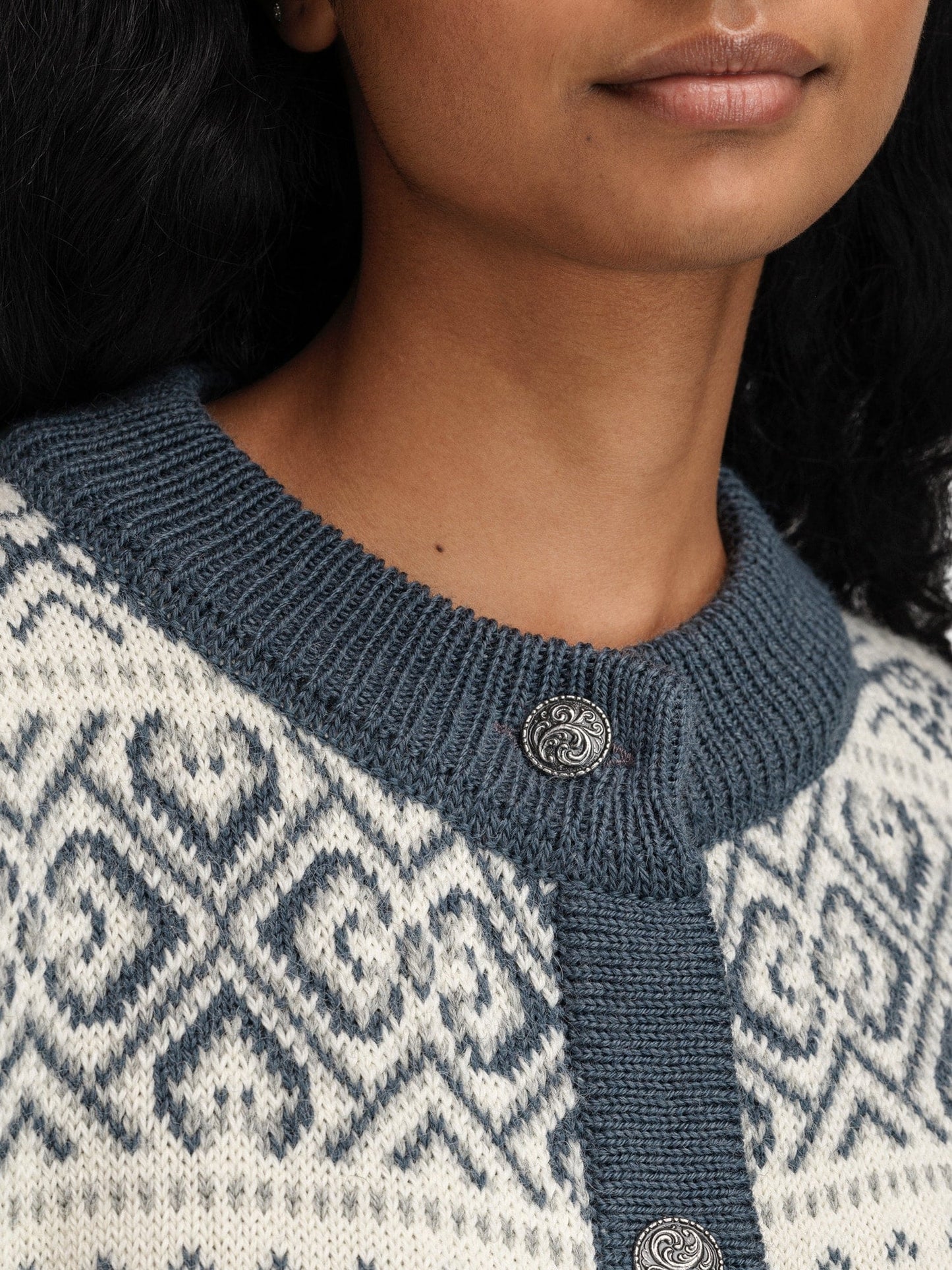 Dale of Norway Hannah Fem. Cardigan Offwhite Steel Lightcharcoal
