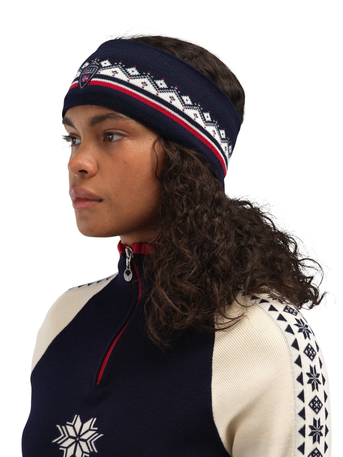 Dale of Norway Moritz Headband - Merino Wool Navy Raspberry offwhite