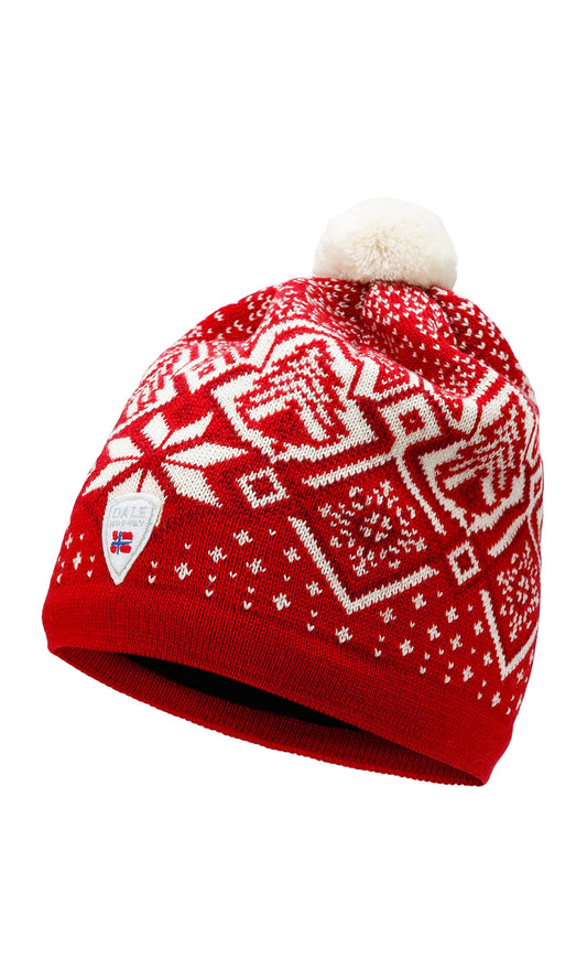 Dale of Norway Winterland unisex merino wool hat  Raspberry Offwhite Redrose