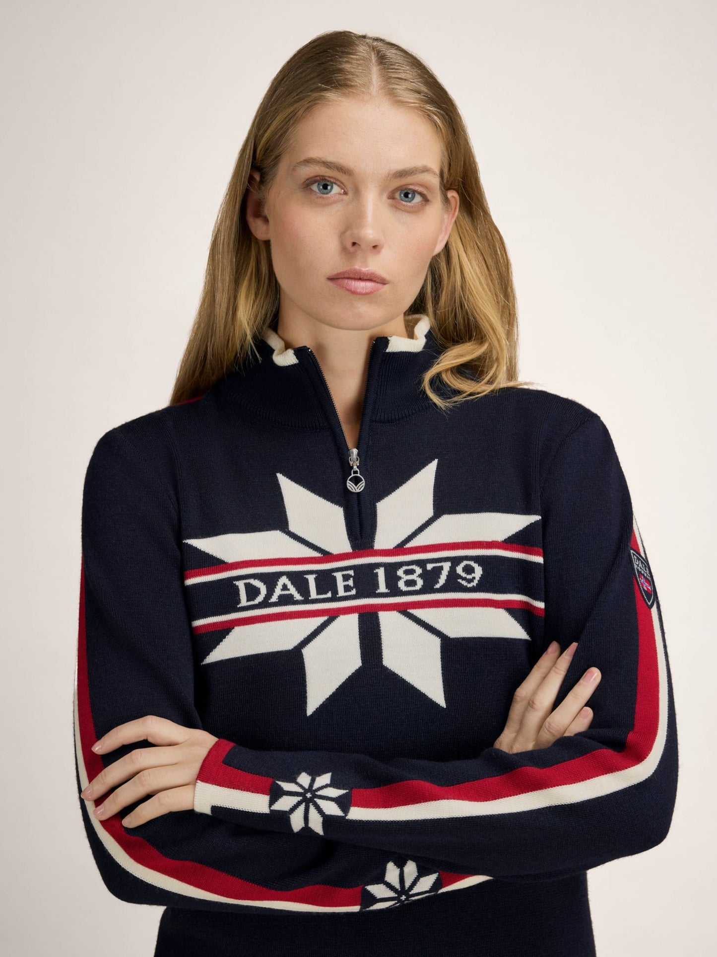 Dale of Norway Nåle Feminine Sweater Navy Offwhite Red Rose
