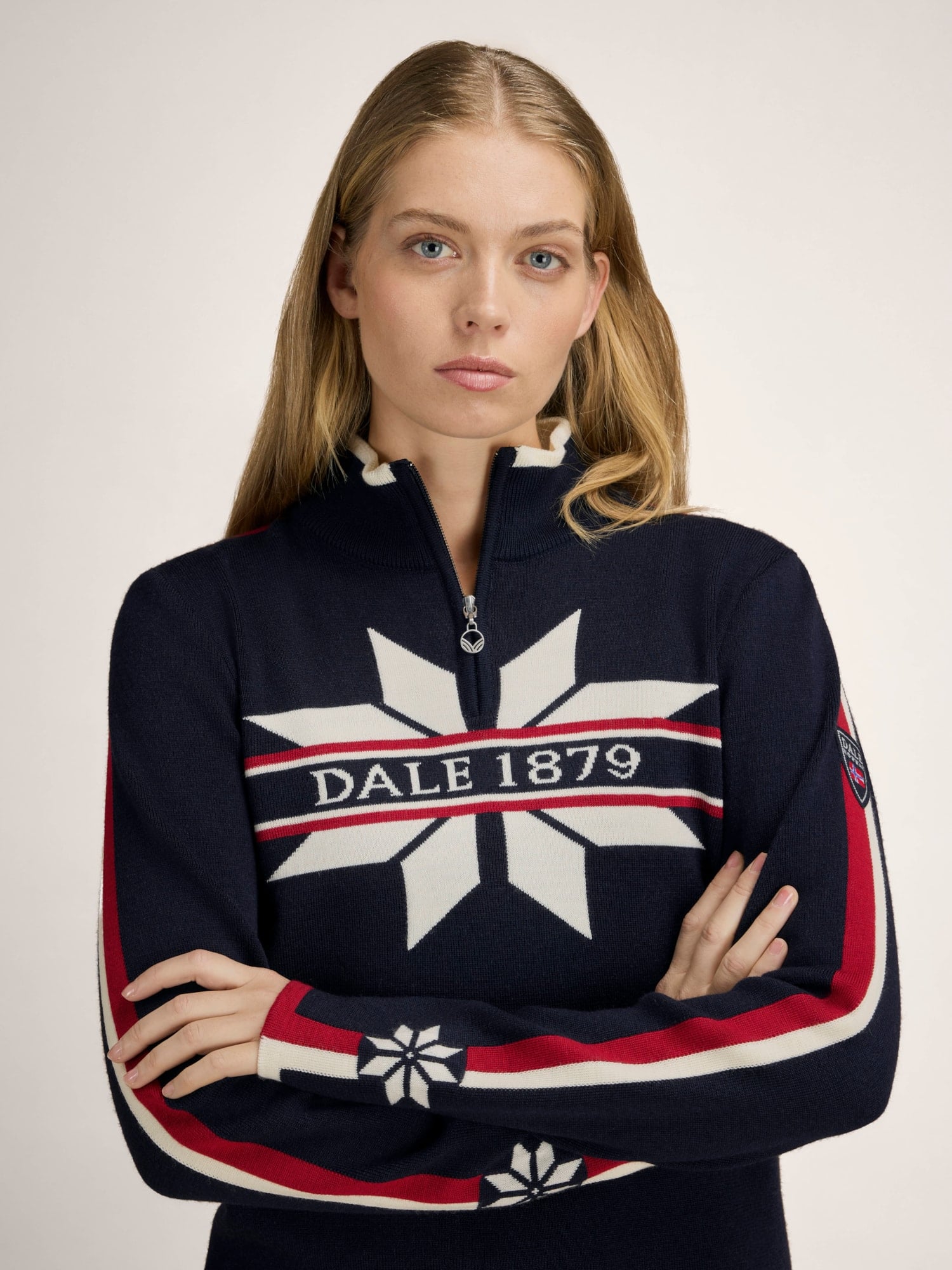 Dale of Norway Nåle Feminine Sweater Navy Offwhite Red Rose