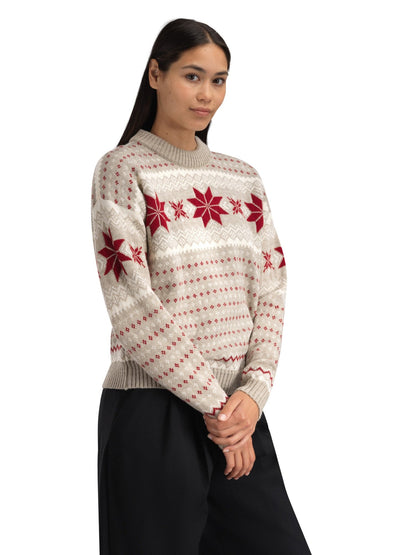 Dale of Norway Egersund Women's Sweater Sand Mel. Off White Red Rose