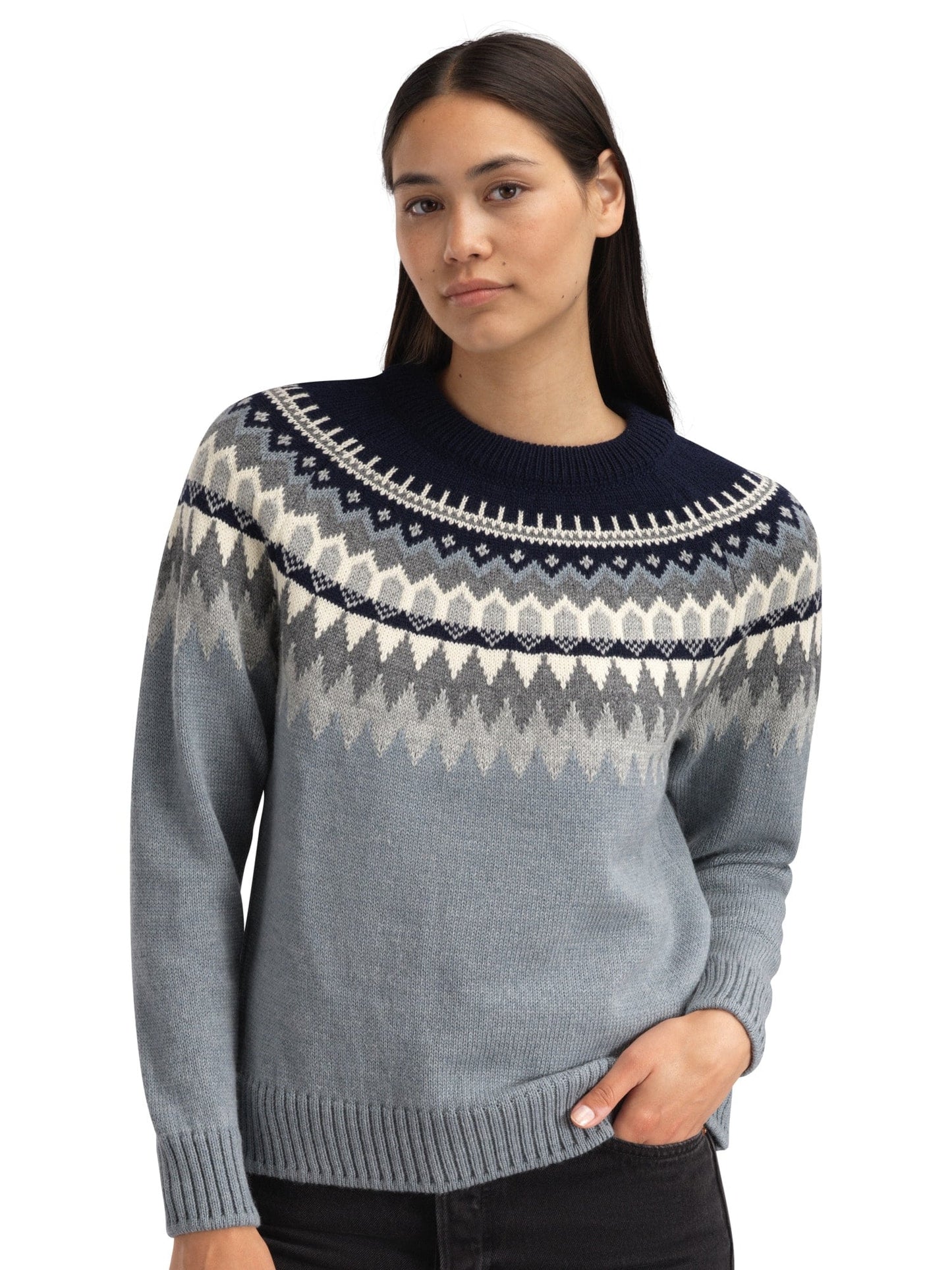 Dale of Norway Losna Women's Sweater Mid Blue Melange Light Charcoal Off White