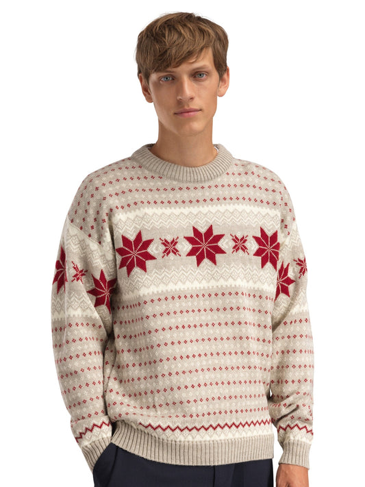 Dale of Norway Egersund Men's sweater Sand Mel. Off White Red Rose