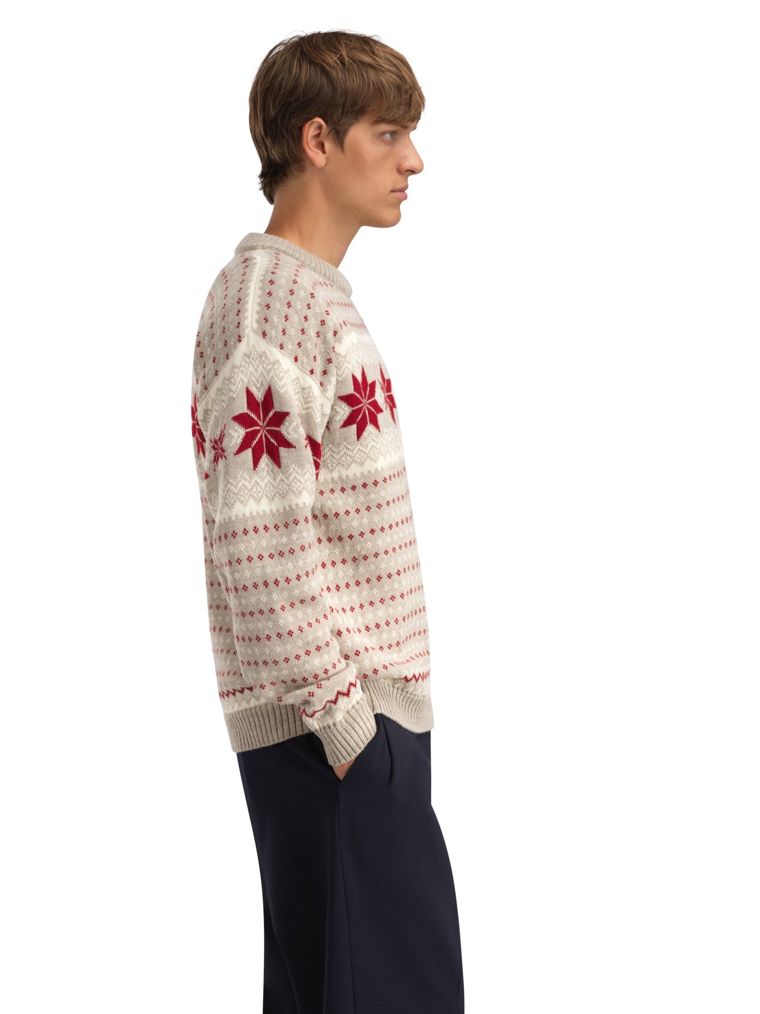 Dale of Norway Egersund Men's sweater Sand Mel. Off White Red Rose