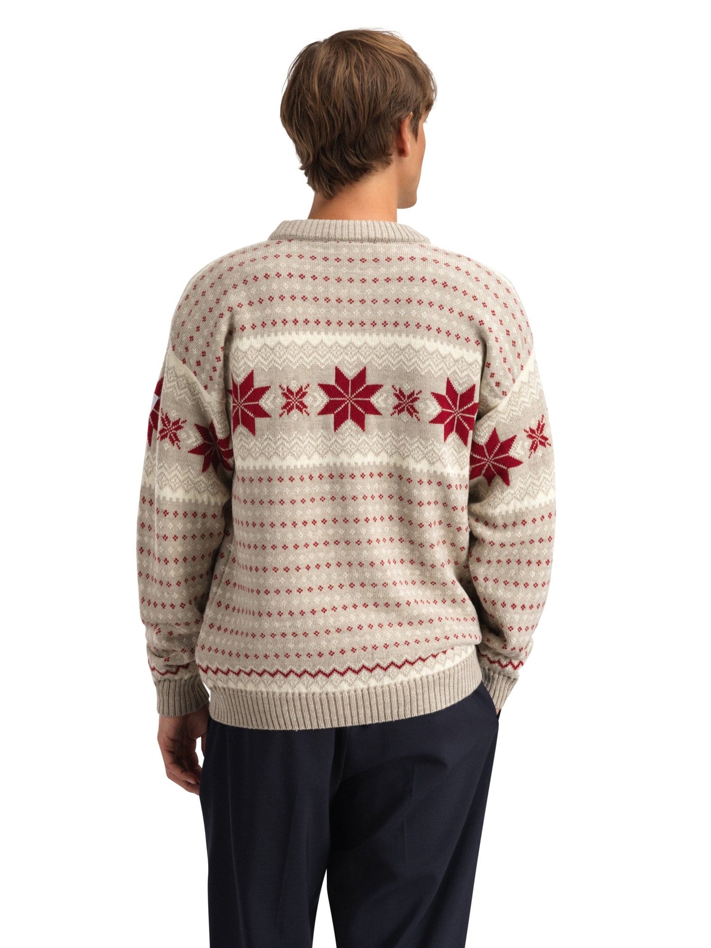 Dale of Norway Egersund Men's sweater Sand Mel. Off White Red Rose