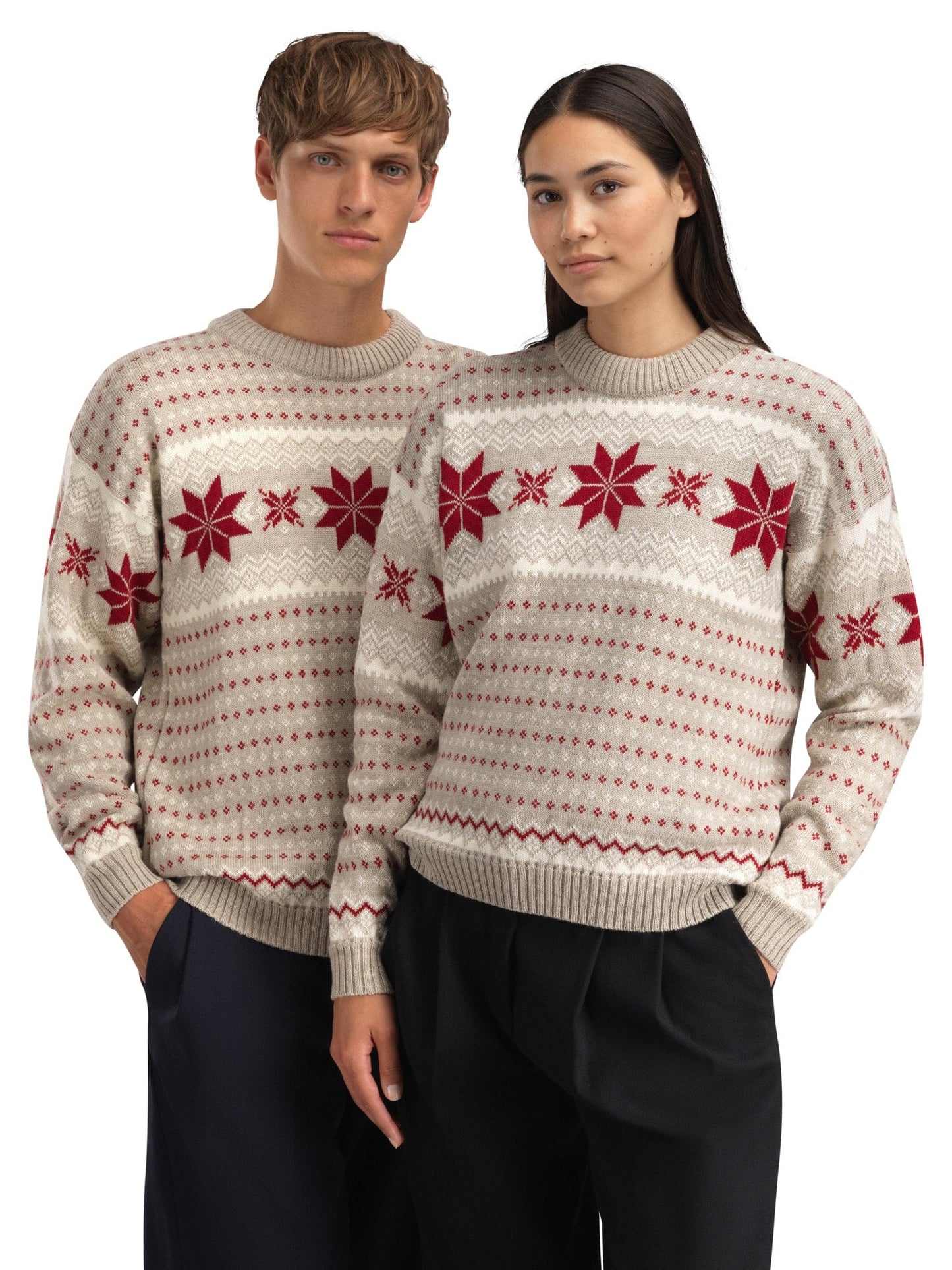 Dale of Norway Egersund Men's sweater Sand Mel. Off White Red Rose