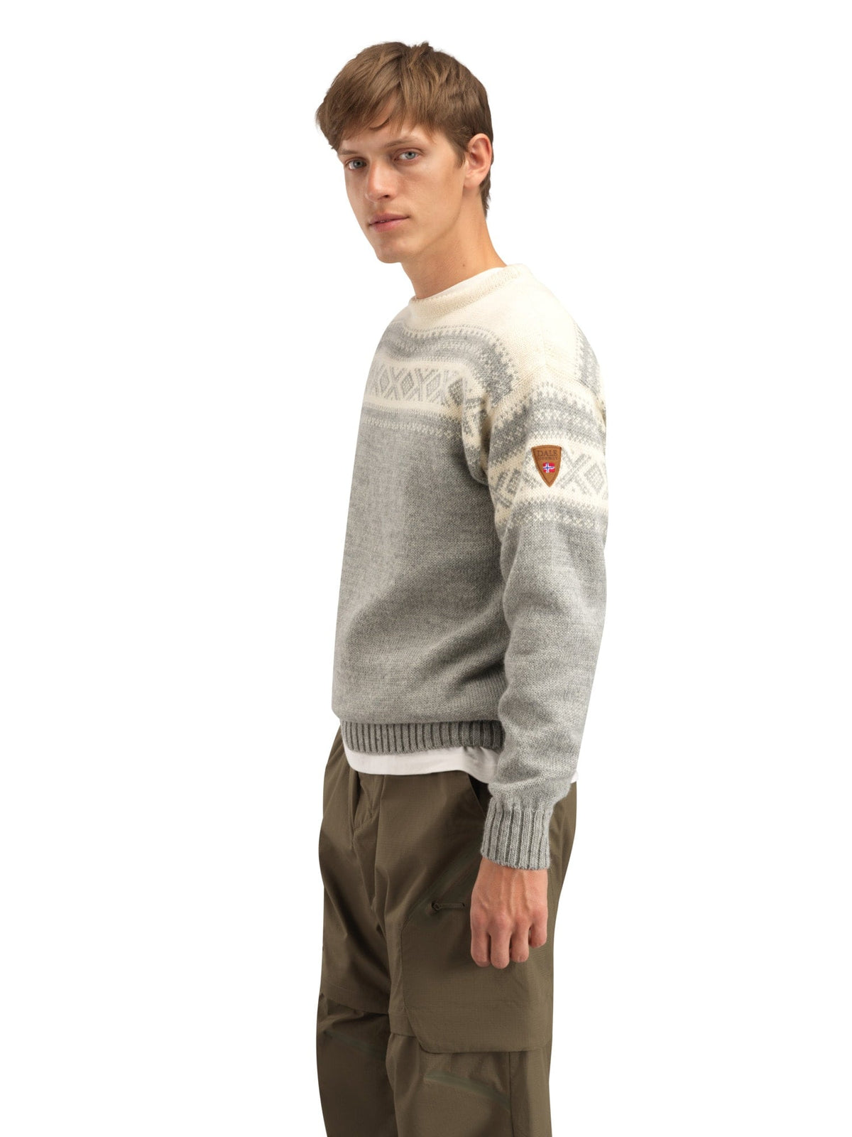 Dale of Norway Cortina 1956 Unisex Sweater - Norwegian Wool Light Charcoal Mel Off-white