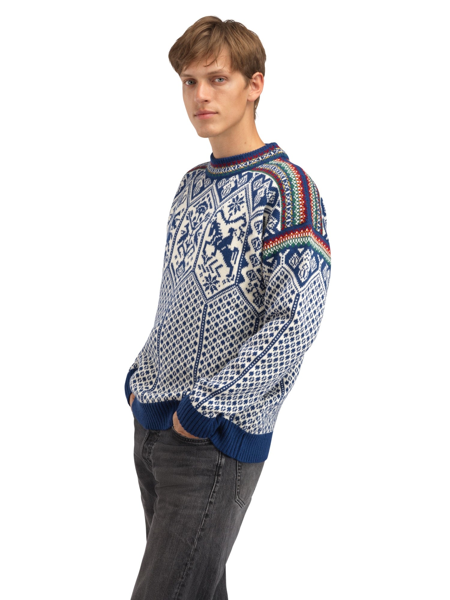Dale of Norway 1994 Masculine Sweater Indigo Mustard Botttlegreen