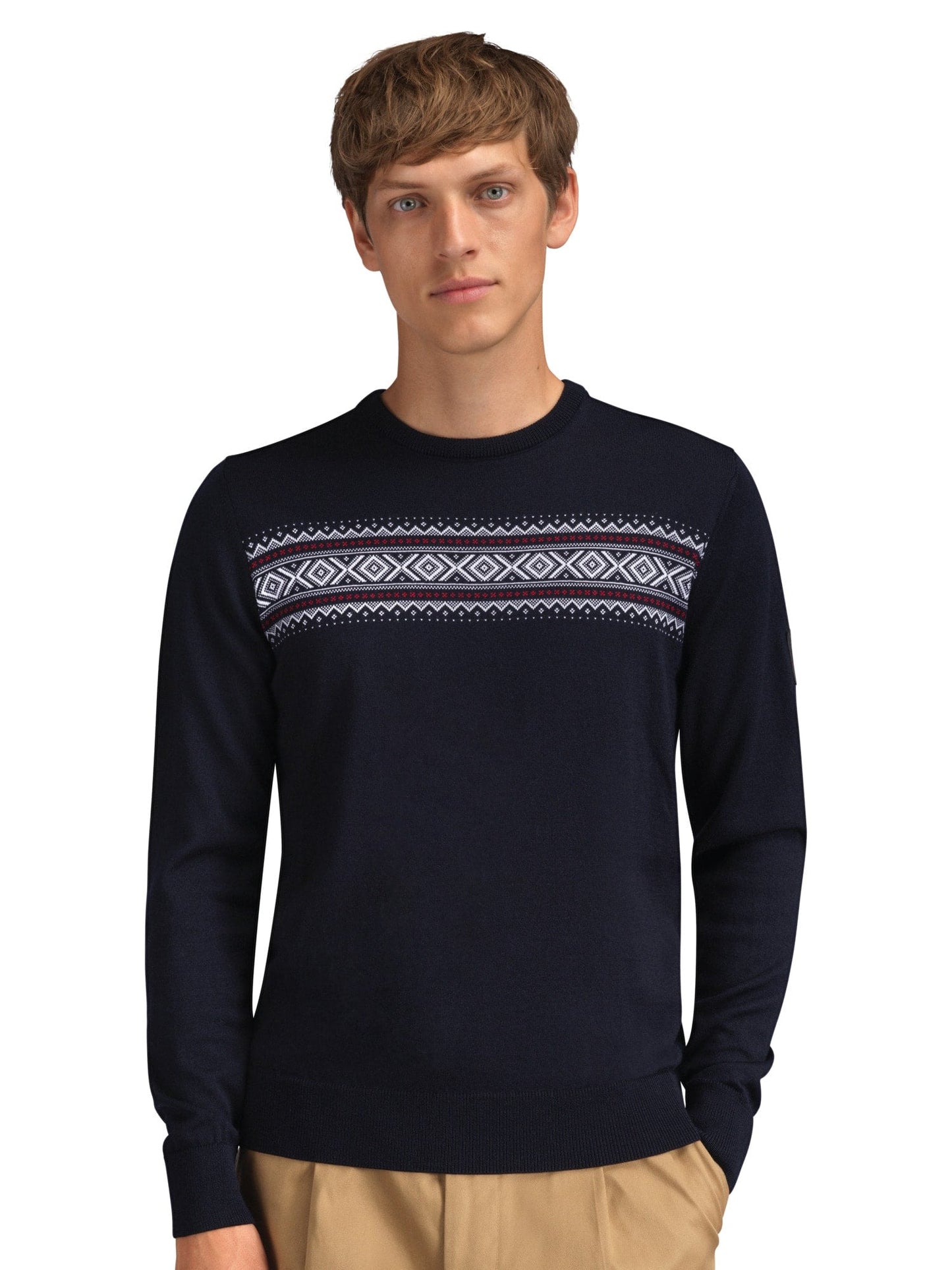 Dale of Norway Sverre Masc Sweater Dark Navy white raspberry