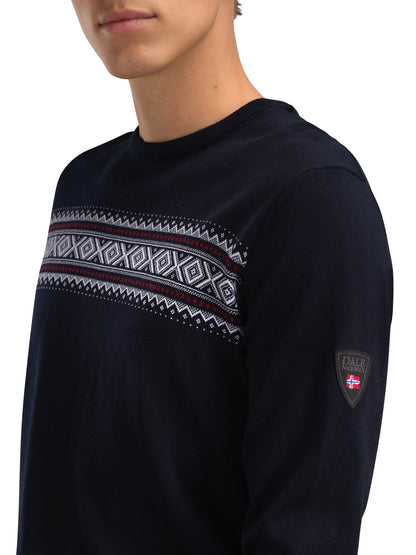 Dale of Norway Sverre Masc Sweater Dark Navy white raspberry