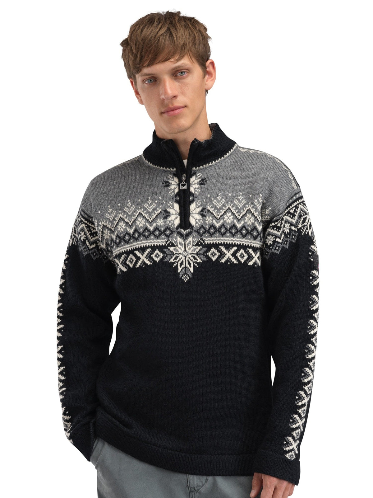 Dale of Norway 140th Anniversary Men’s Sweater - Norwegian Wool BLACK SMOKE OFFWHITE