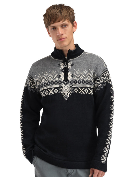 Dale of Norway 140th Anniversary Men’s Sweater - Norwegian Wool BLACK SMOKE OFFWHITE