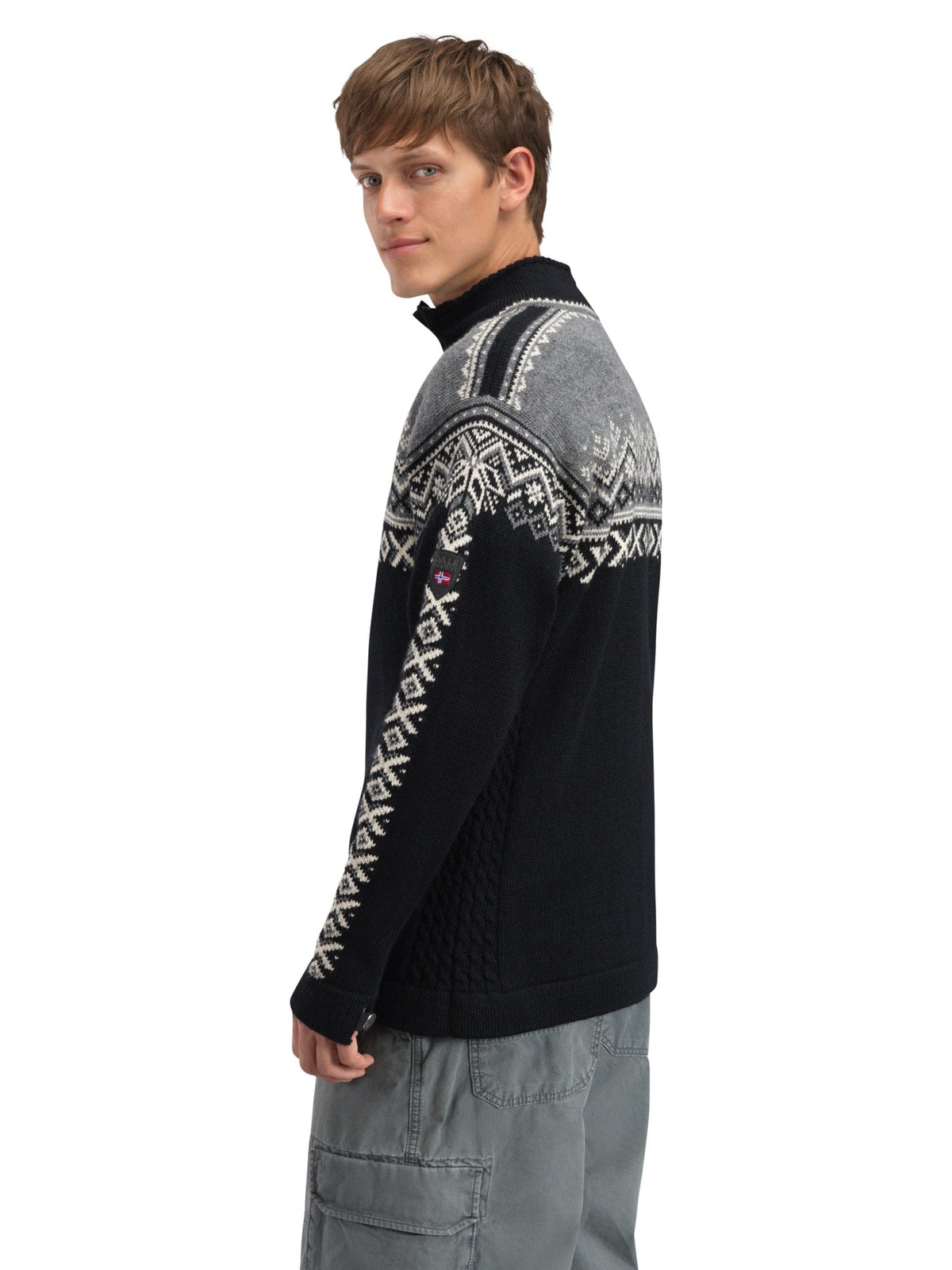 Dale of Norway 140th Anniversary Men’s Sweater - Norwegian Wool BLACK SMOKE OFFWHITE