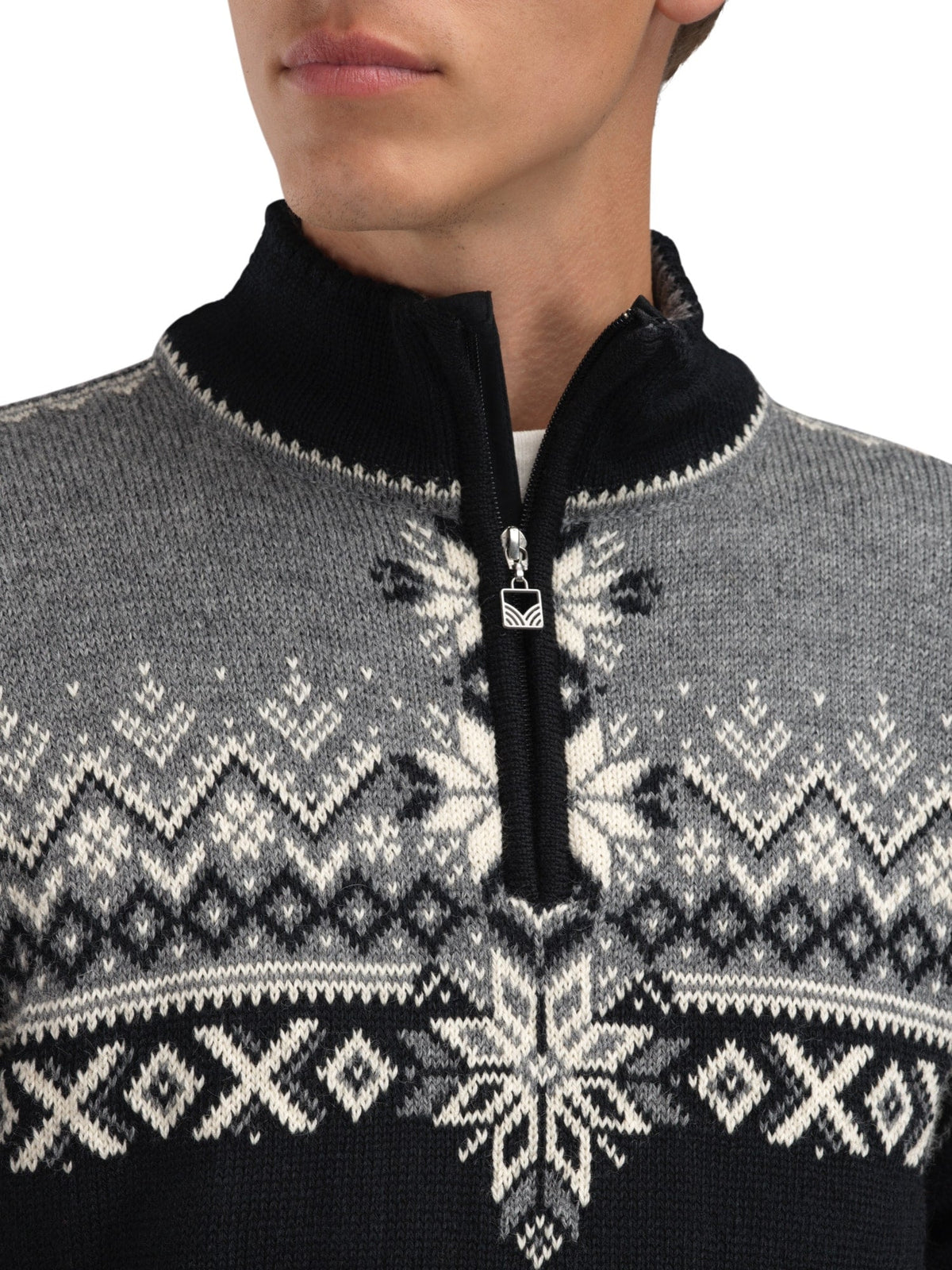 Dale of Norway 140th Anniversary Men’s Sweater - Norwegian Wool BLACK SMOKE OFFWHITE
