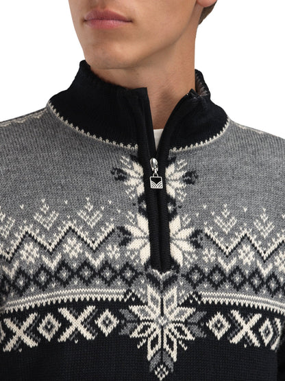 Dale of Norway 140th Anniversary Men’s Sweater - Norwegian Wool BLACK SMOKE OFFWHITE