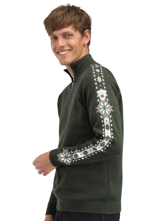 Dale of Norway Geilo Men’s Sweater - Merino Wool DARK GREEN OFF WHITE