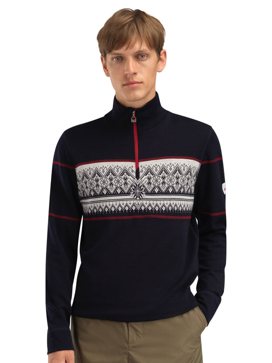 Dale of Norway Moritz Basic Men’s Sweater - Superfine Merino Navy White Raspberry