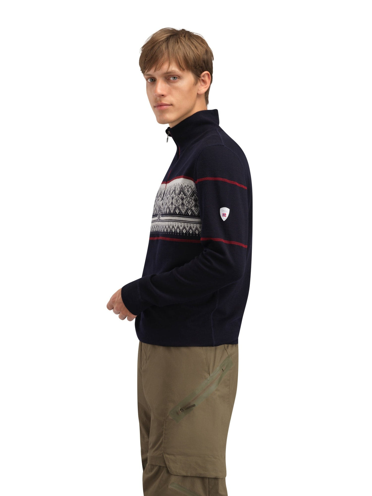 Dale of Norway Moritz Basic Men’s Sweater - Superfine Merino Navy White Raspberry