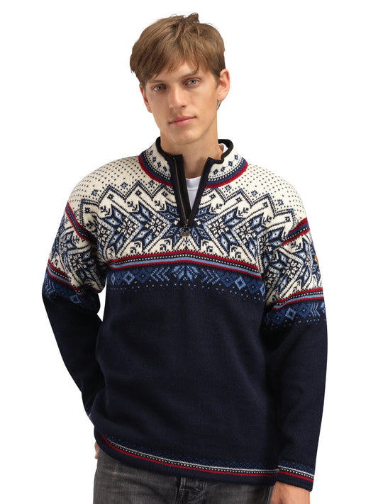 Dale of Norway Vail Masc Sweater Midnightnavy Redrose Offwhite