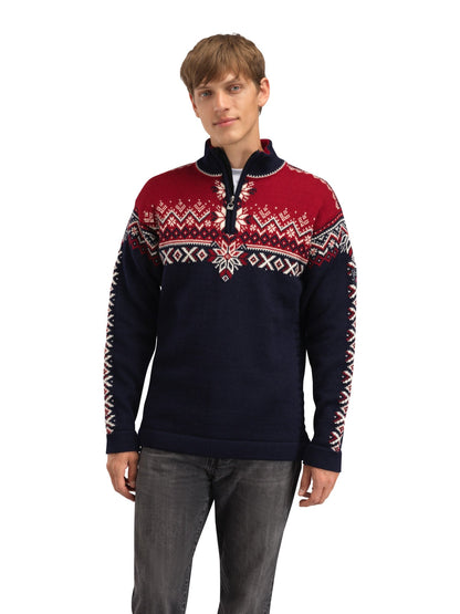 Dale of Norway 140th Anniversary Men’s Sweater - Norwegian Wool NAVY RED ROSE OFFWHITE