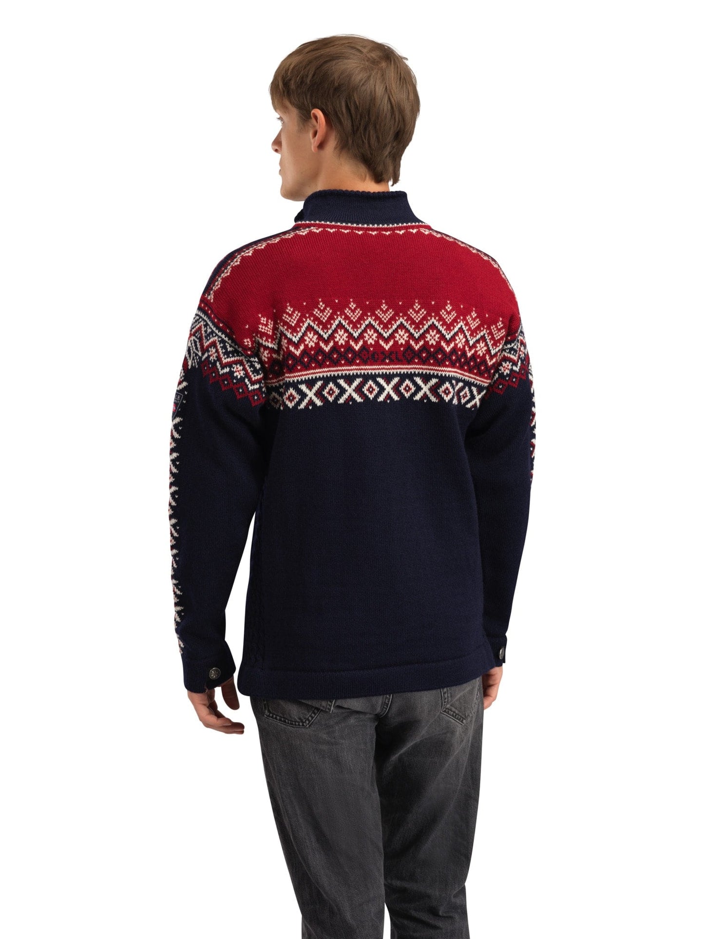Dale of Norway 140th Anniversary Men’s Sweater - Norwegian Wool NAVY RED ROSE OFFWHITE