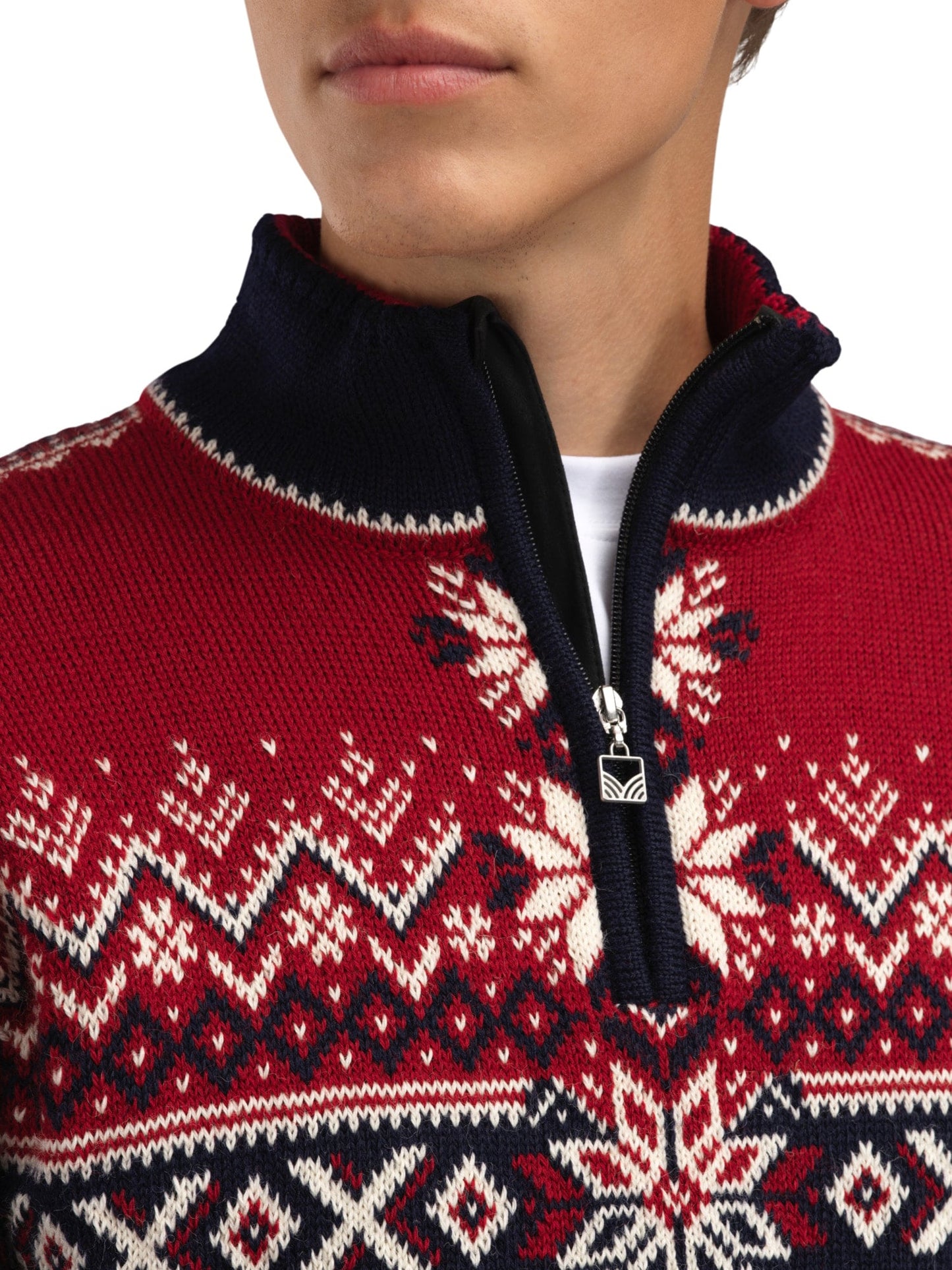 Dale of Norway 140th Anniversary Men’s Sweater - Norwegian Wool NAVY RED ROSE OFFWHITE