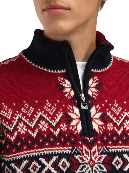 Dale of Norway 140th Anniversary Men’s Sweater - Norwegian Wool NAVY RED ROSE OFFWHITE
