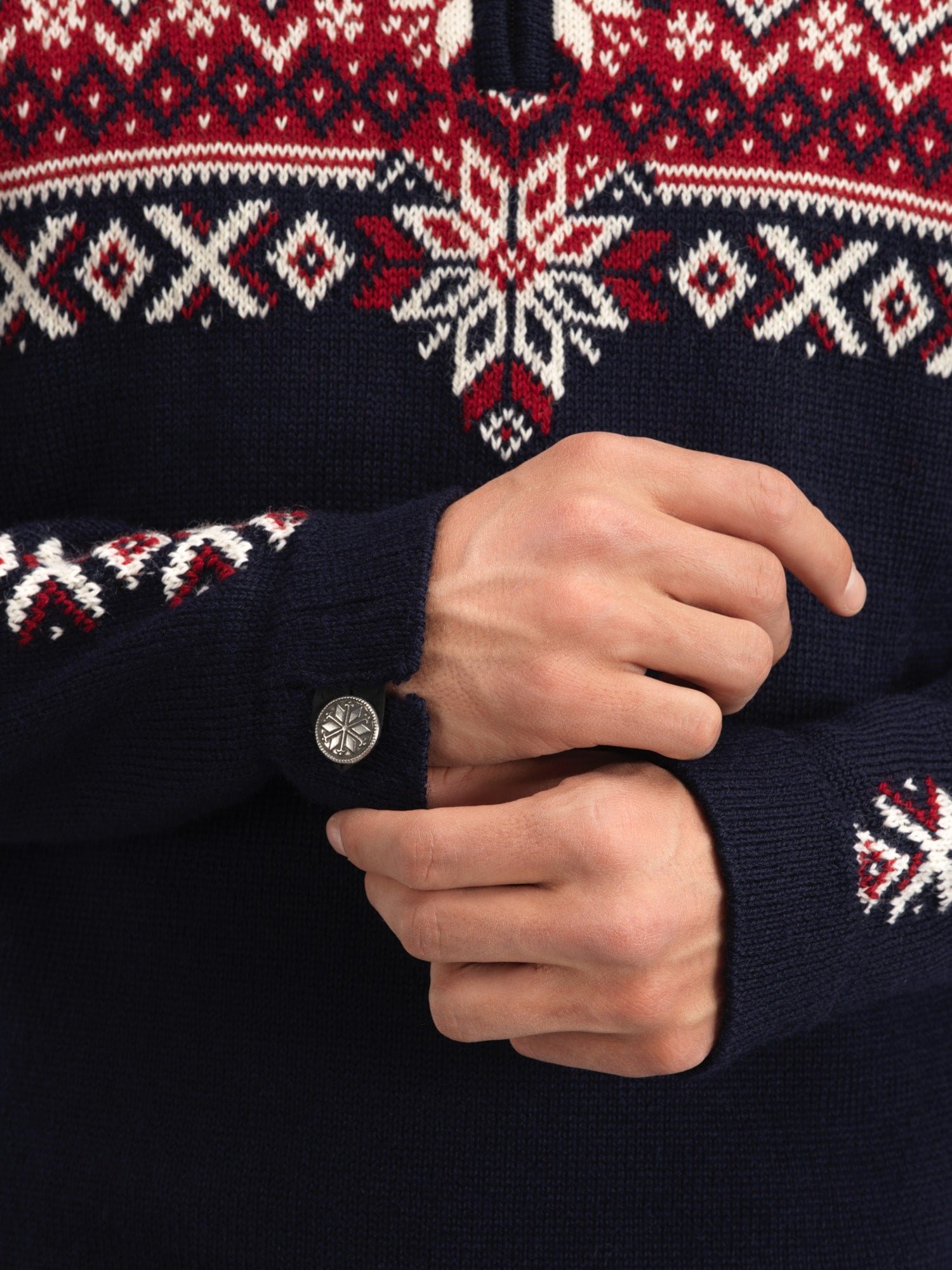 Dale of Norway 140th Anniversary Men’s Sweater - Norwegian Wool NAVY RED ROSE OFFWHITE
