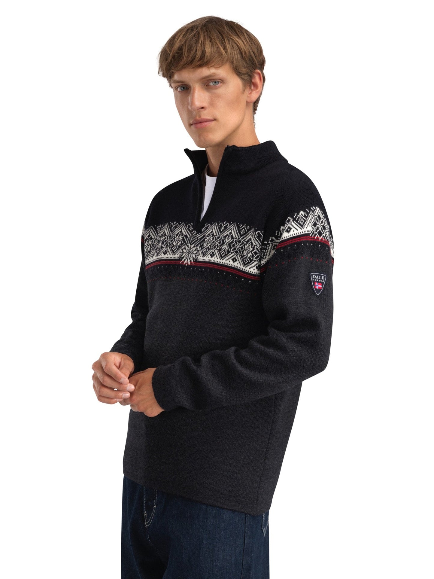 Dale of Norway Moritz Men’s Sweater - Merino Wool DARKCHARCOAL RASPBERRY BLACK