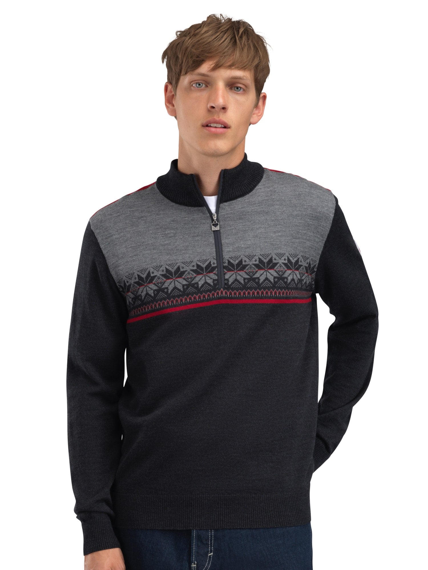 Dale of Norway Liberg Masc Sweater Darkcharcoal Smoke Redrose