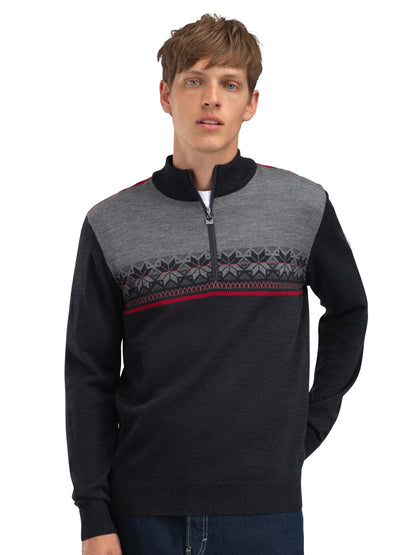 Dale of Norway Liberg Masc Sweater Darkcharcoal Smoke Redrose